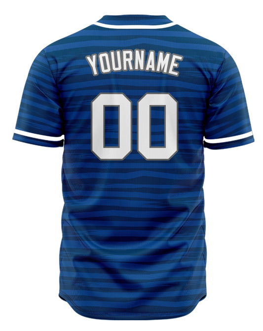 Custom Blue Dark Blue Horizontal Line Half Baseball Jersey