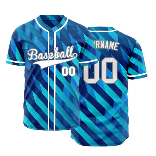 Custom Blue Dark Blue Slash Half Baseball Jersey