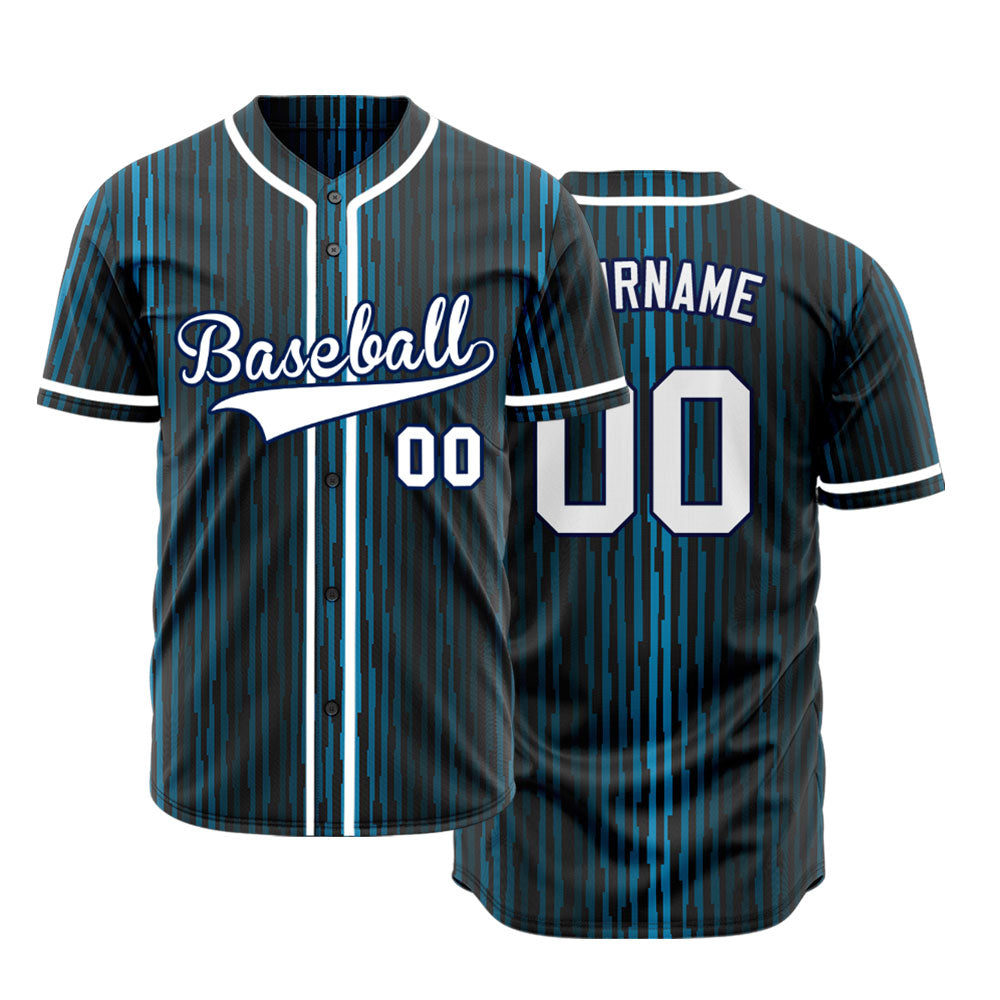 Custom Blue Gradient Vertical Lines Half Baseball Jersey