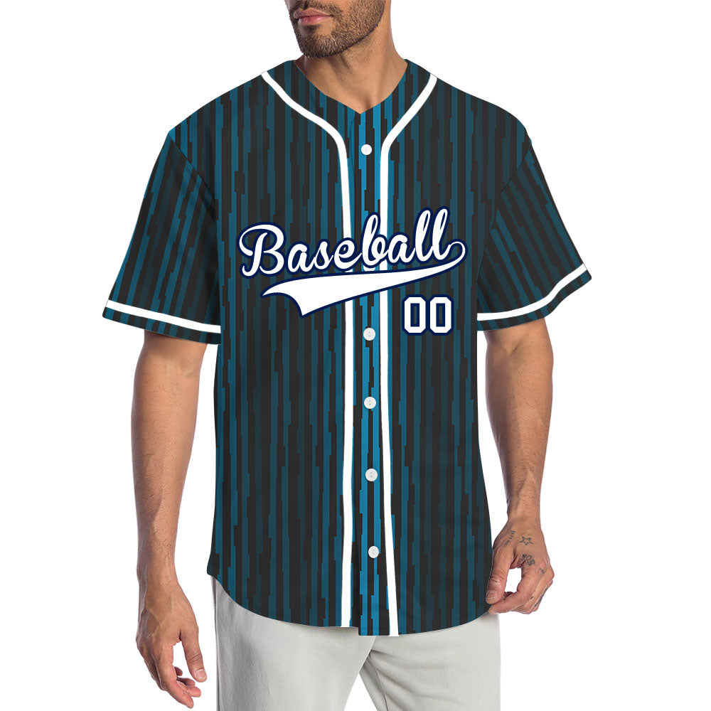 Custom Blue Gradient Vertical Lines Half Baseball Jersey
