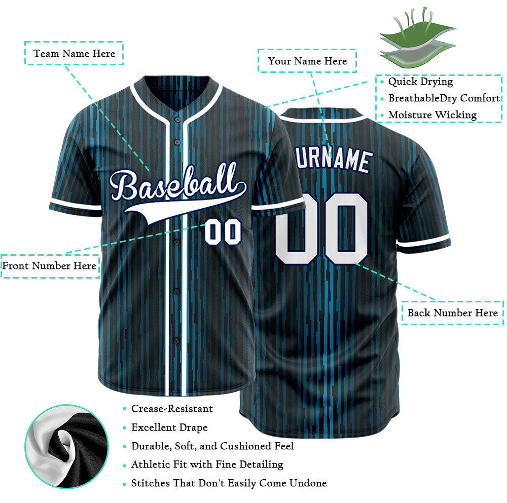 Custom Blue Gradient Vertical Lines Half Baseball Jersey