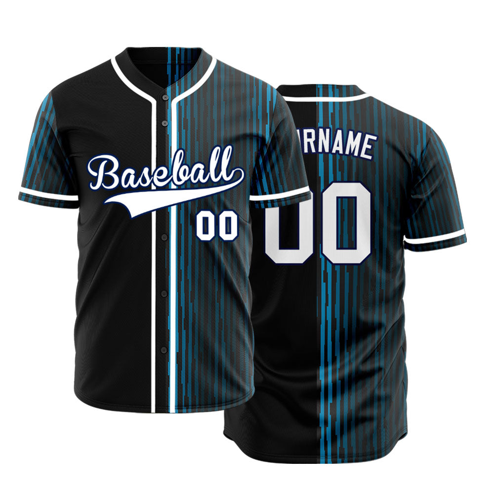 Custom Blue Green Bend Line Half Baseball Jersey