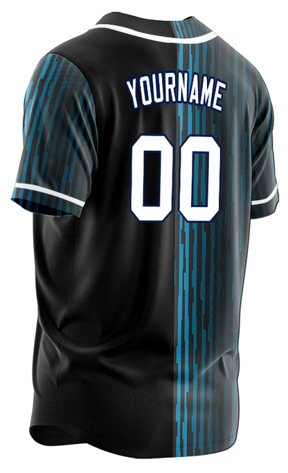 Custom Blue Green Bend Line Half Baseball Jersey