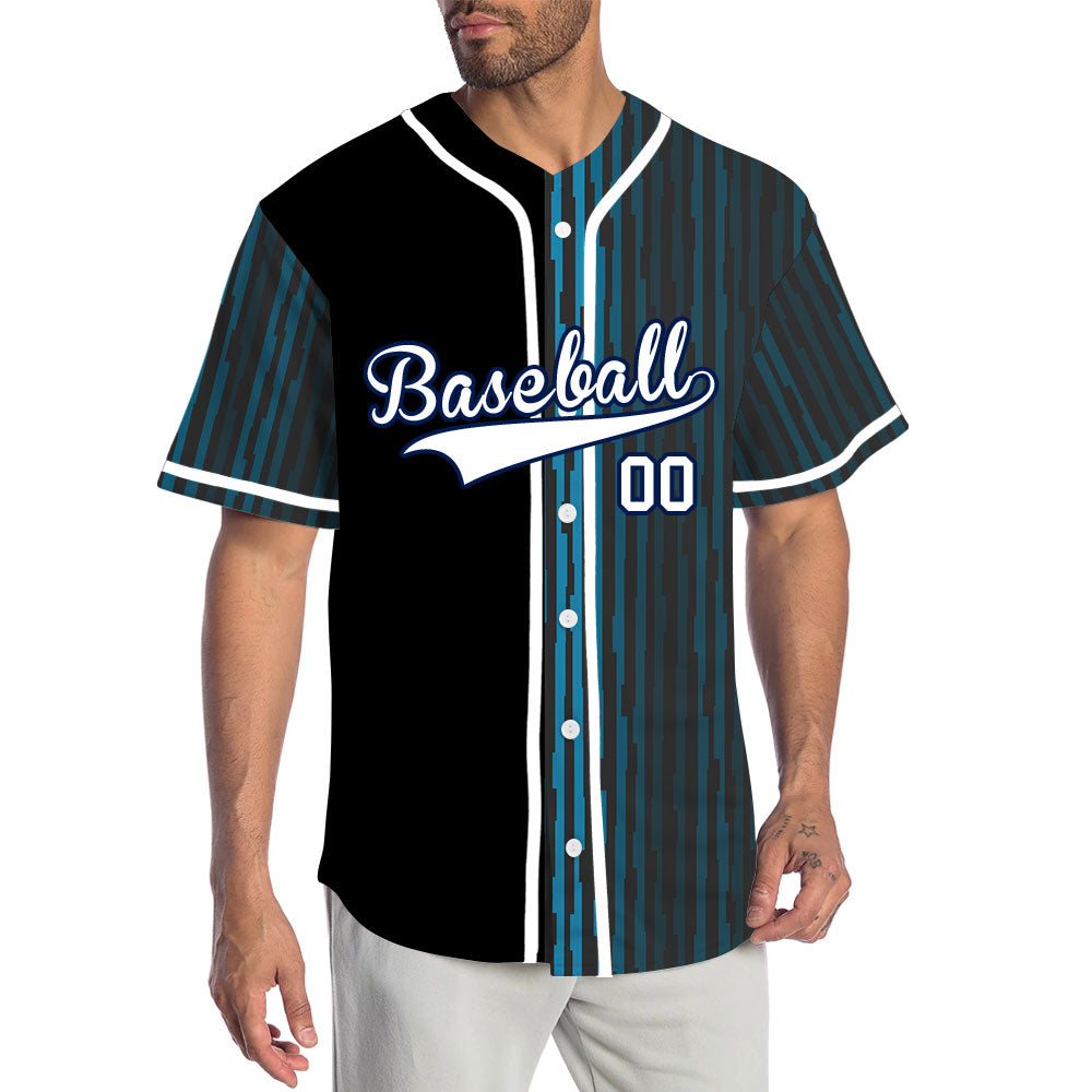 Custom Blue Green Bend Line Half Baseball Jersey