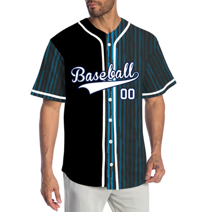 Custom Blue Green Bend Line Half Baseball Jersey