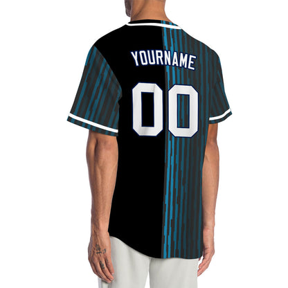 Custom Blue Green Bend Line Half Baseball Jersey
