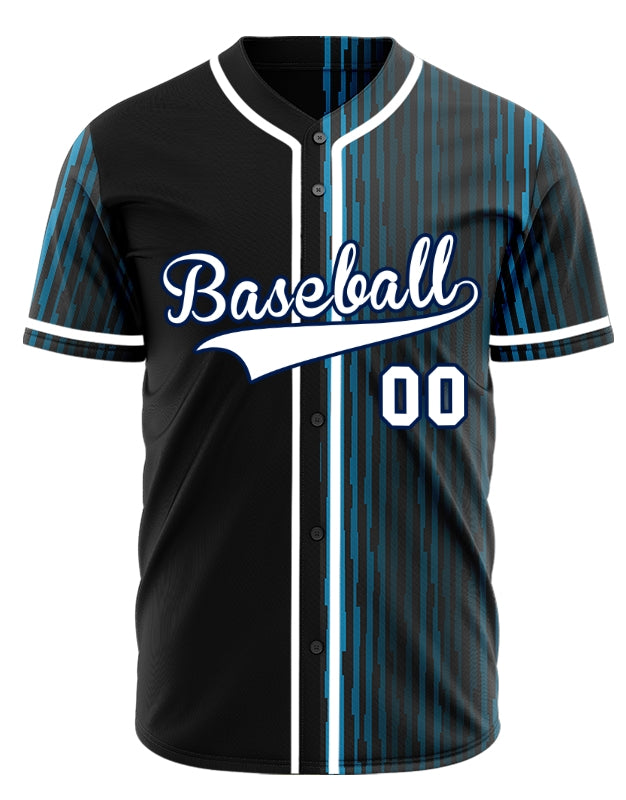 Custom Blue Green Bend Line Half Baseball Jersey