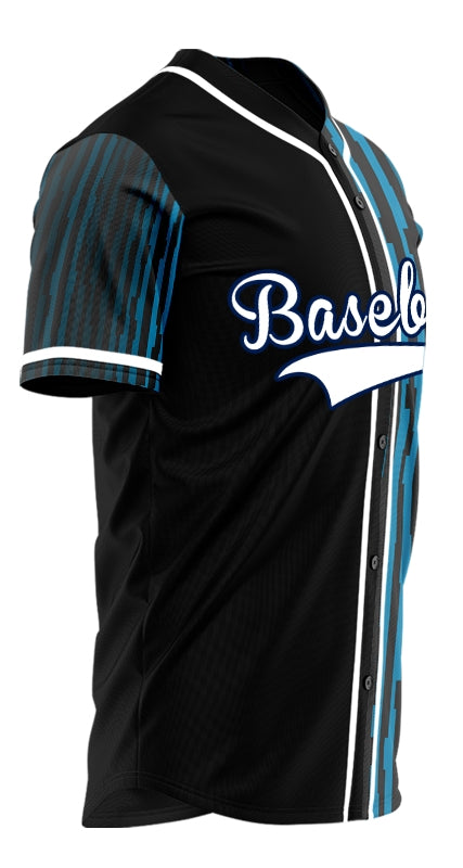 Custom Blue Green Bend Line Half Baseball Jersey