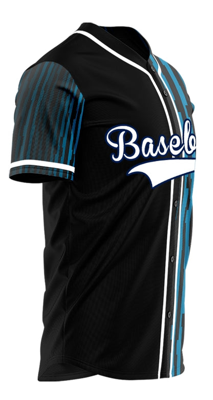 Custom Blue Green Bend Line Half Baseball Jersey