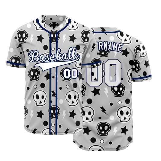 Custom Blue Gray Skull Baseball Jersey