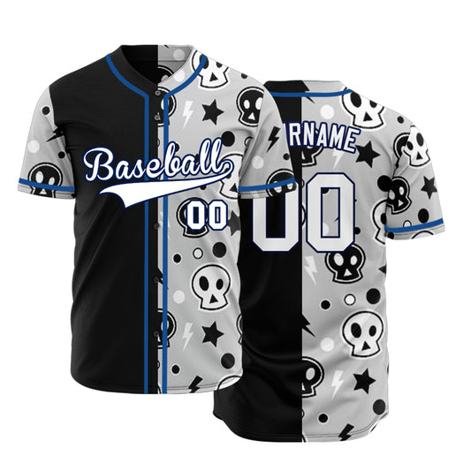 Custom Blue Gray Skull Half Baseball Jersey
