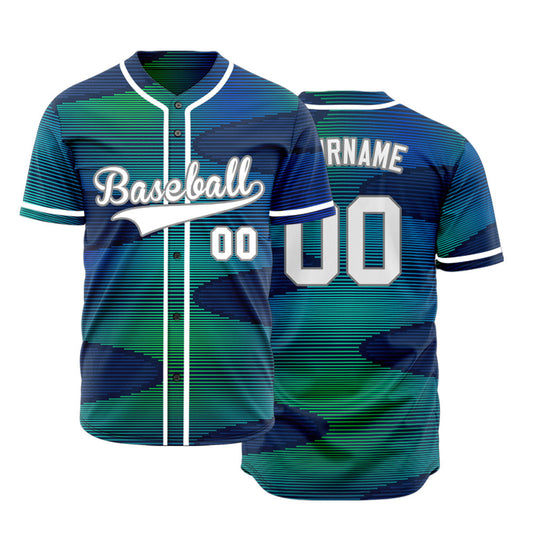 Custom Blue Green Gradient Curve Half Baseball Jersey
