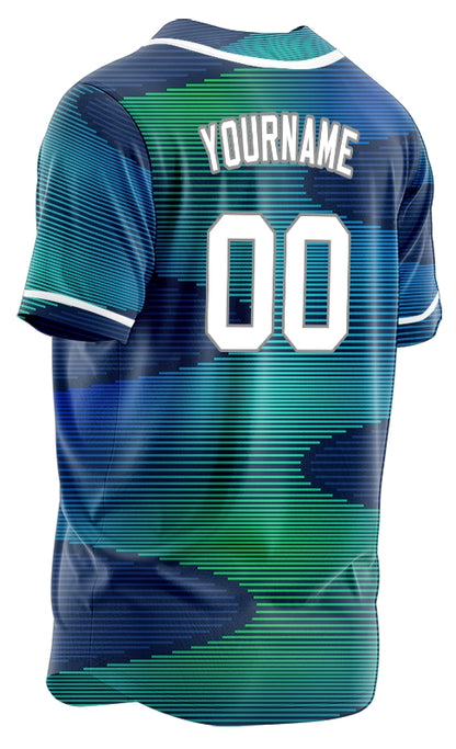 Custom Blue Green Gradient Curve Half Baseball Jersey