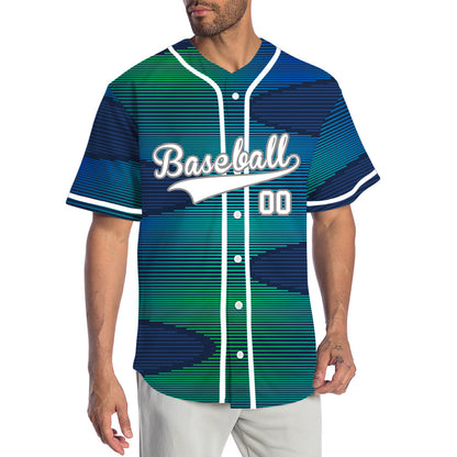 Custom Blue Green Gradient Curve Half Baseball Jersey