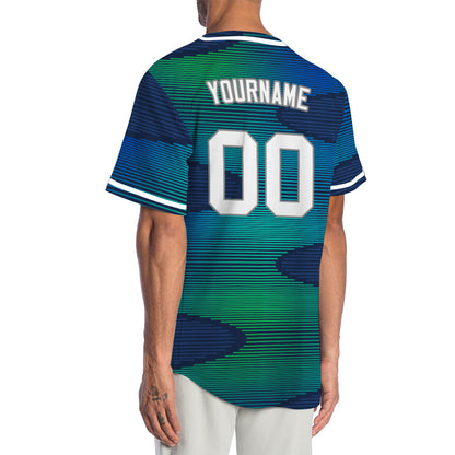 Custom Blue Green Gradient Curve Half Baseball Jersey