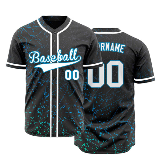 Custom Blue Green Ice Cracked Half Baseball Jersey