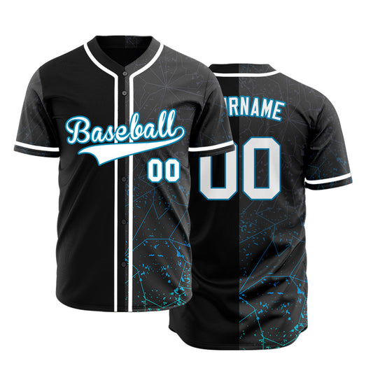 Custom Blue Green Moire Lines Half Baseball Jersey