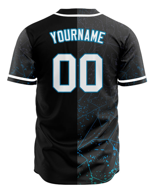 Custom Blue Green Moire Lines Half Baseball Jersey