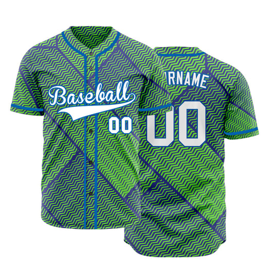 Custom Blue Green Wave Grain Half Baseball Jersey