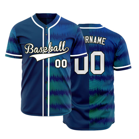 Custom Blue Green Wave Half Baseball Jersey