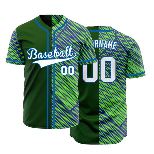 Custom Blue Grey Green Lines Baseball Jersey