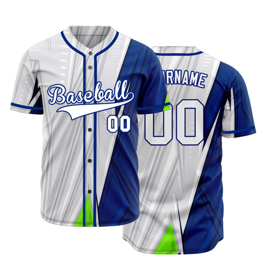 Custom Blue Grey Green Lines Half Baseball Jersey