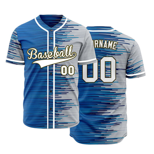 Custom Blue Grey Horizontal Line Half Baseball Jersey