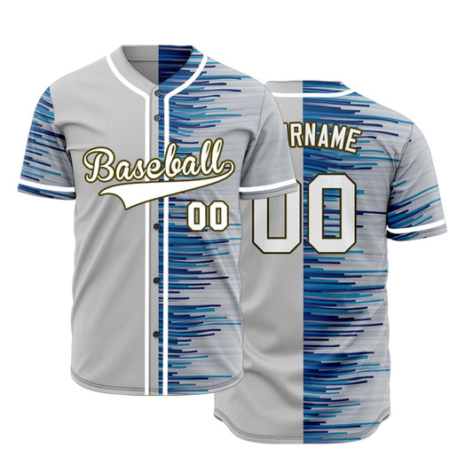 Custom Blue Grey Orange Lines Baseball Jersey