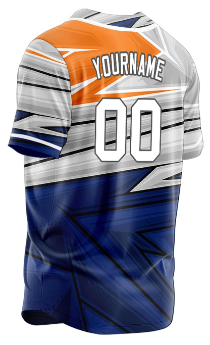 Custom Blue Grey Orange Lines Half Baseball Jersey