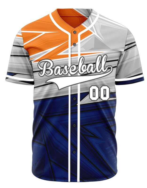Custom Blue Grey Orange Lines Half Baseball Jersey