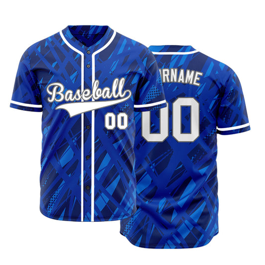 Custom Blue Intertwined Lines Half Baseball Jersey