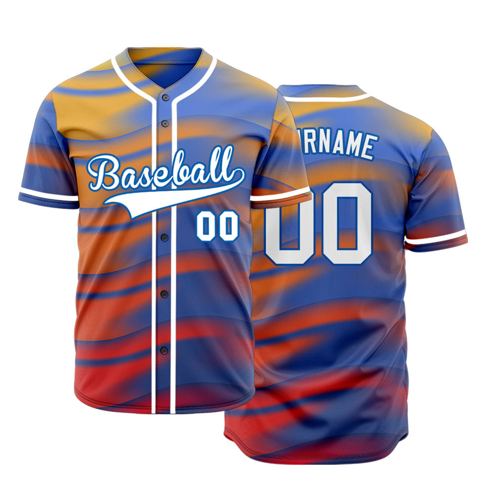 Custom Blue Orange Colorful Half Baseball Jersey