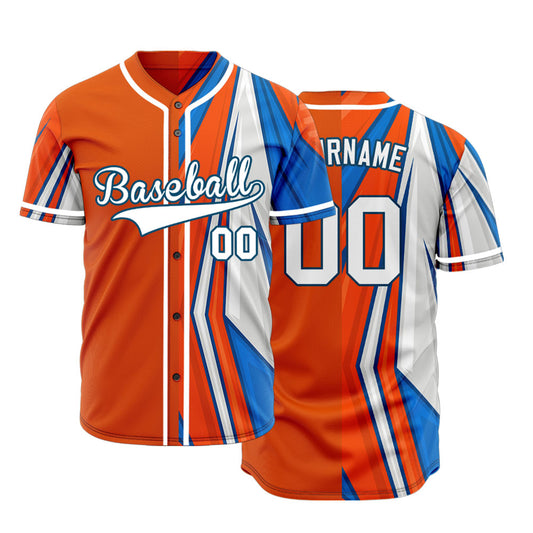 Custom Blue Orange Grid Baseball Jersey