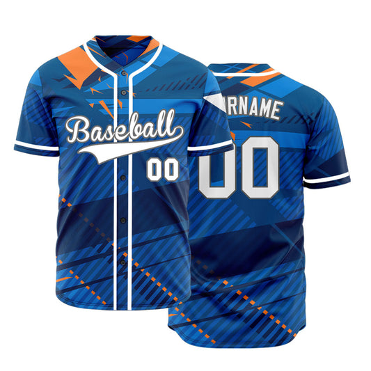 Custom Blue Orange Grid Half Baseball Jersey