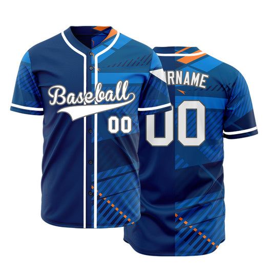 Custom Blue Orange Lightning Line Baseball Jersey