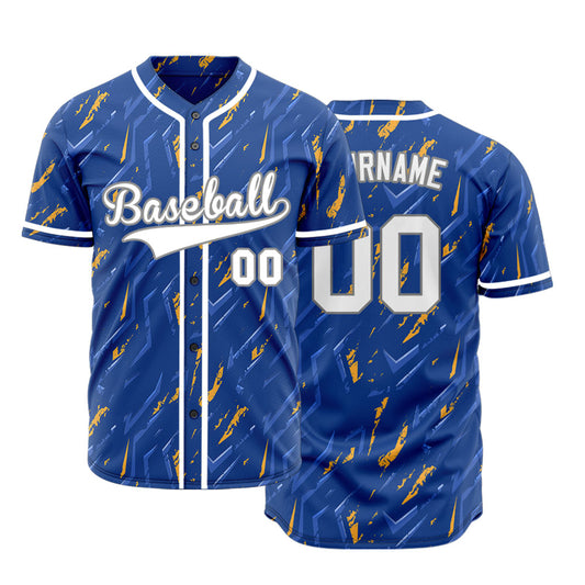 Custom Blue Orange Lightning Line Half Baseball Jersey
