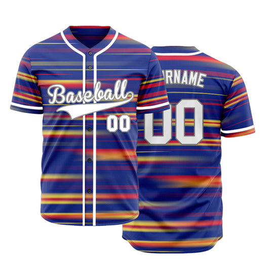 Custom Blue Orange Red Lines Half Baseball Jersey