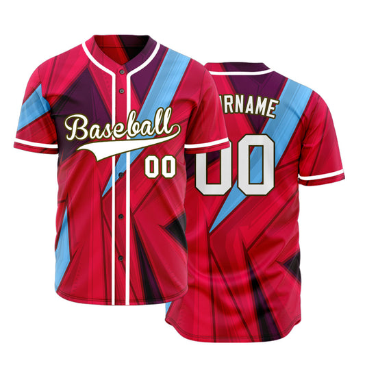 Custom Blue Red Dark Purple Grain Half Baseball Jersey