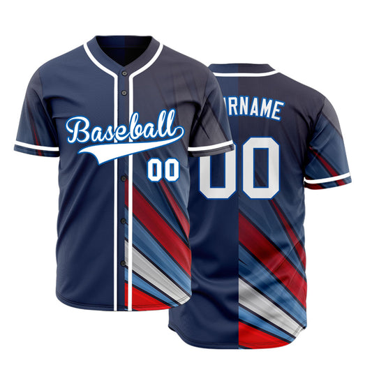 Custom Blue Red Grid Baseball Jersey