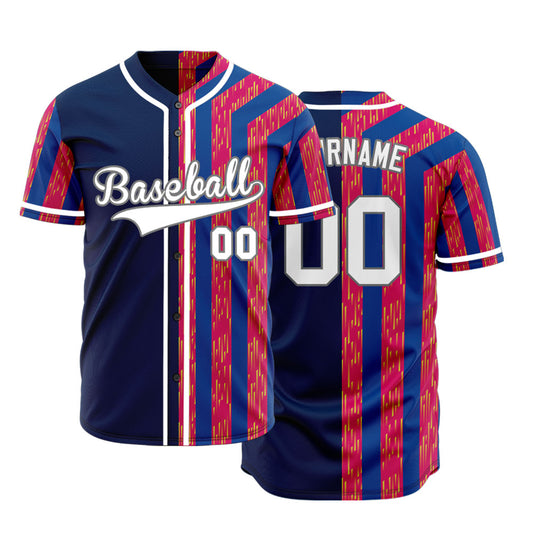 Custom Blue Red Long Strip Baseball Jersey