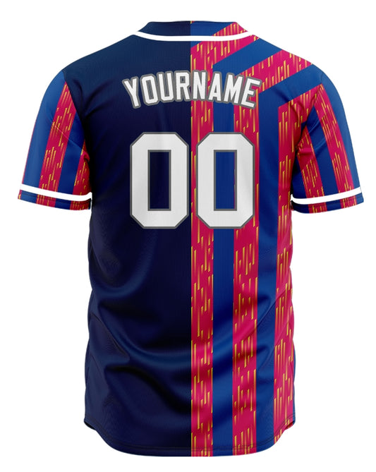 Custom Blue Red Long Strip Baseball Jersey