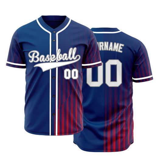 Custom Blue Red Triangle Lines Baseball Jersey