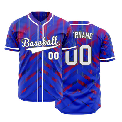 Custom Blue Red Triangle Lines Half Baseball Jersey