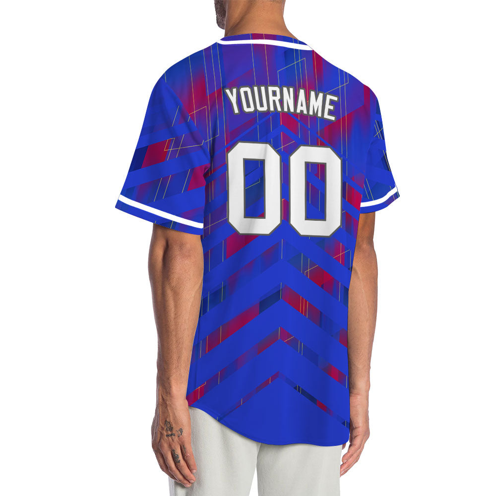 Custom Blue Red Triangle Lines Half Baseball Jersey