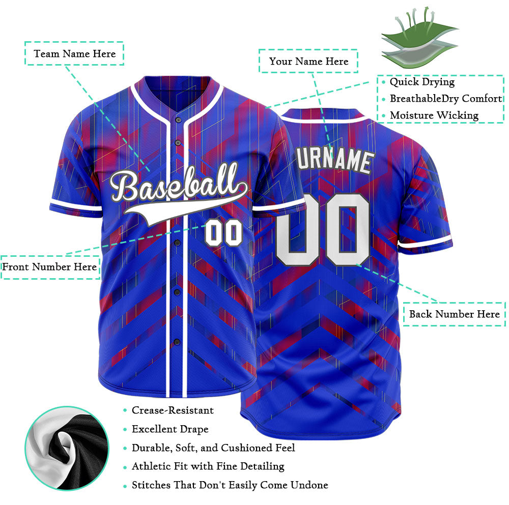 Custom Blue Red Triangle Lines Half Baseball Jersey