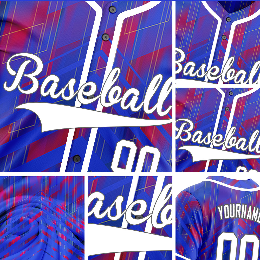 Custom Blue Red Triangle Lines Half Baseball Jersey