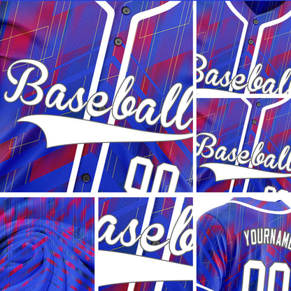 Custom Blue Red Triangle Lines Half Baseball Jersey