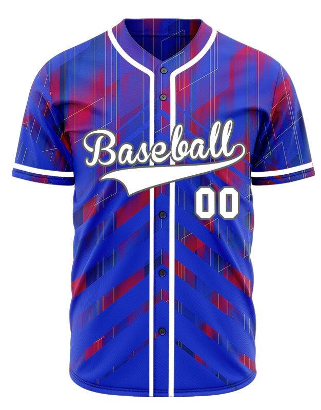 Custom Blue Red Triangle Lines Half Baseball Jersey
