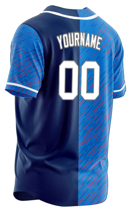 Custom Blue Red Vertical Lines Baseball Jersey