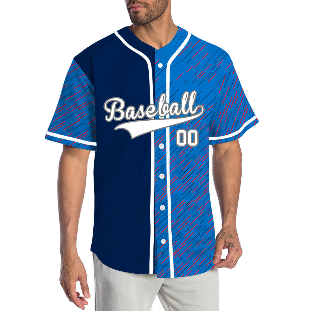 Custom Blue Red Vertical Lines Baseball Jersey